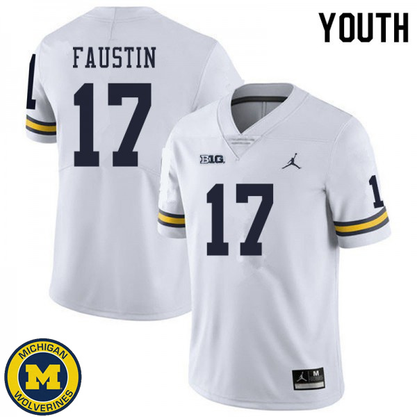 Youth Michigan Wolverines #17 Sammy Faustin White Embroidery Football Jersey